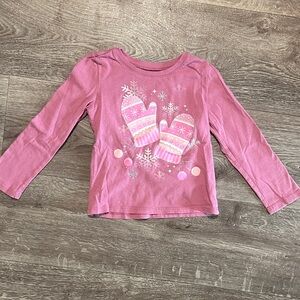 Pink Kids Long Sleeve Shirt with Mittens Design